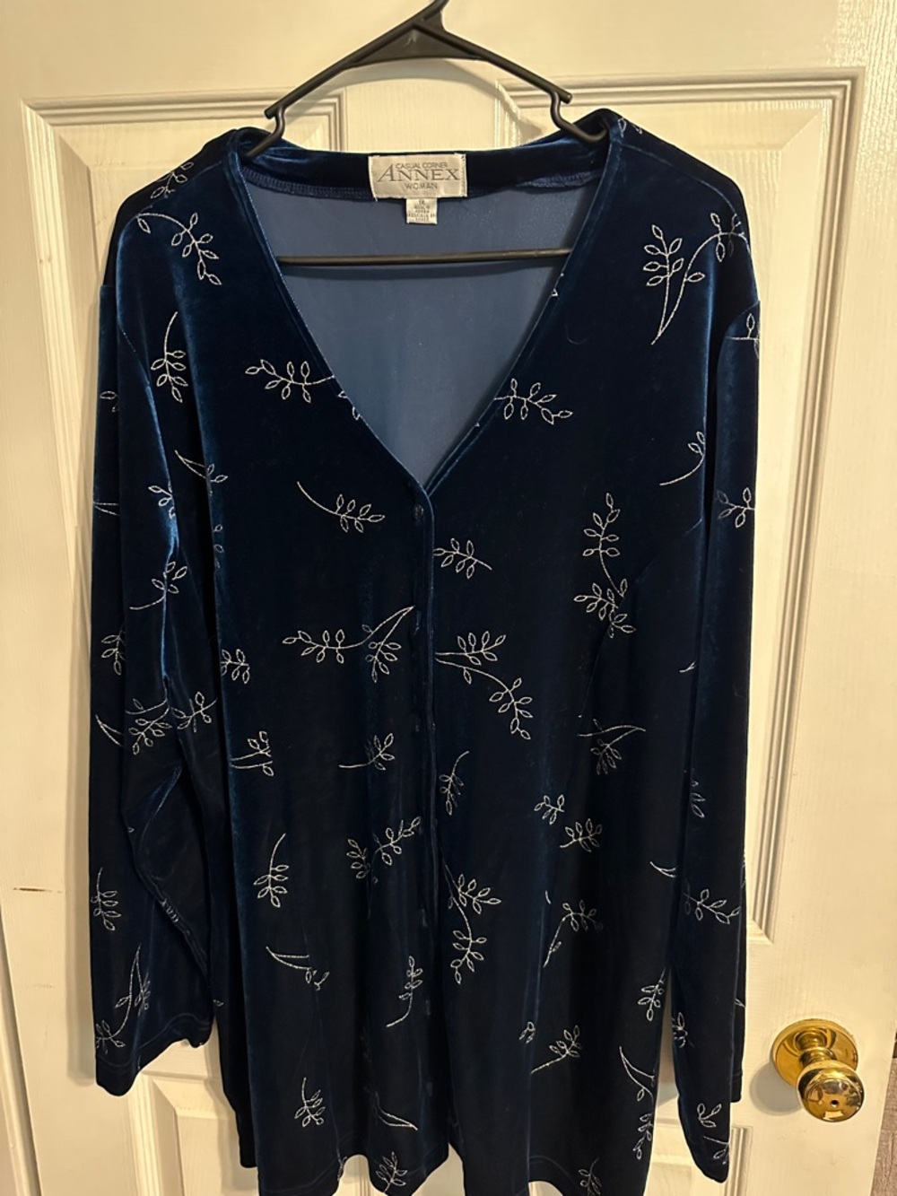 Annex Navy Velvet Embroidered V-Neck Tunic